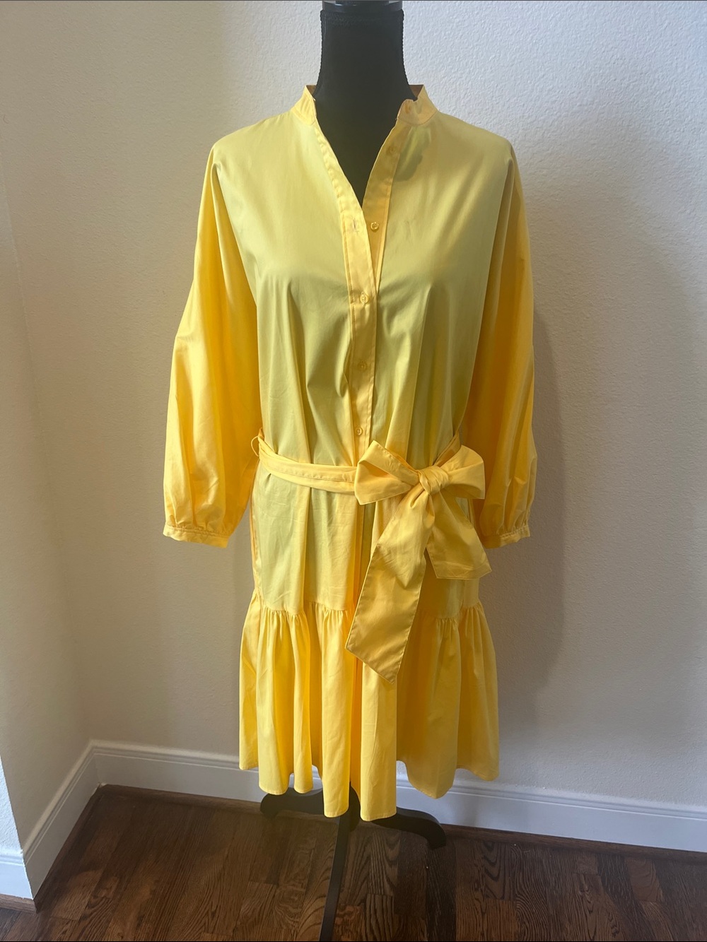 Ralph Lauren Bright Yellow Tie-Waist Midi Shirt Dress